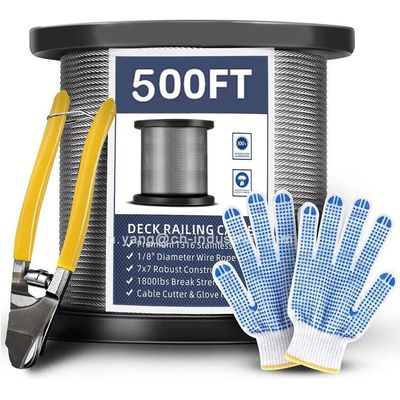 購入 証明書 ISO9001/ISO14001 T316 ステンレス鋼ケーブル 7x7 糸 500FT デッキレイン SSケーブルワイヤロープ online manufacture