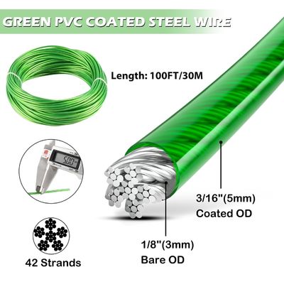良い価格 7x7 / 7x19 ビニールコーティング 航空用ケーブル 鋼筋電缆ロープ PVCコーティング ワイヤロープ 1/8